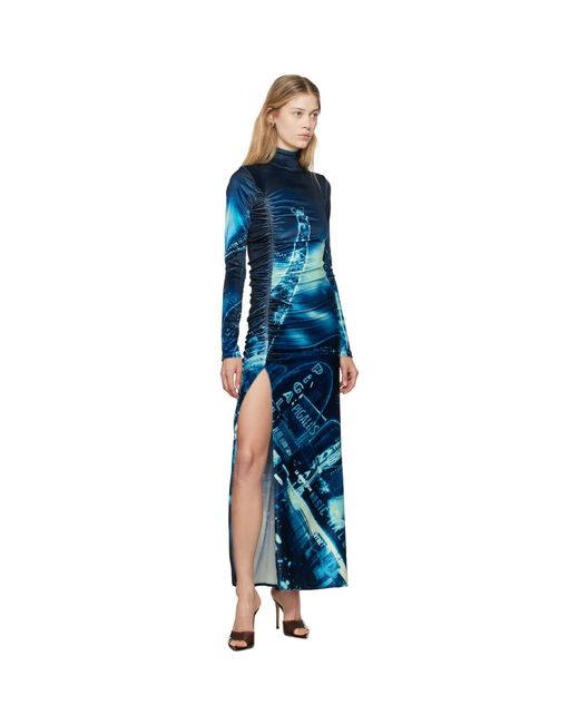 Jean Paul Gaultier Blue Pigalle Gathered Velvet Dress