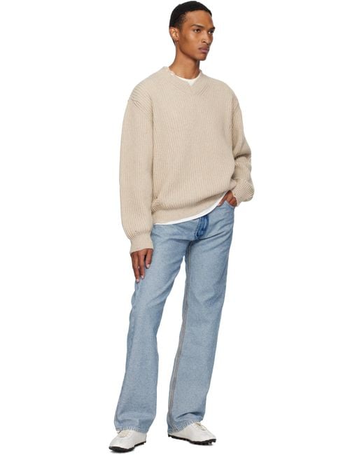 MM6 by Maison Martin Margiela Blue Ribbed Wool Knit Sweater for men