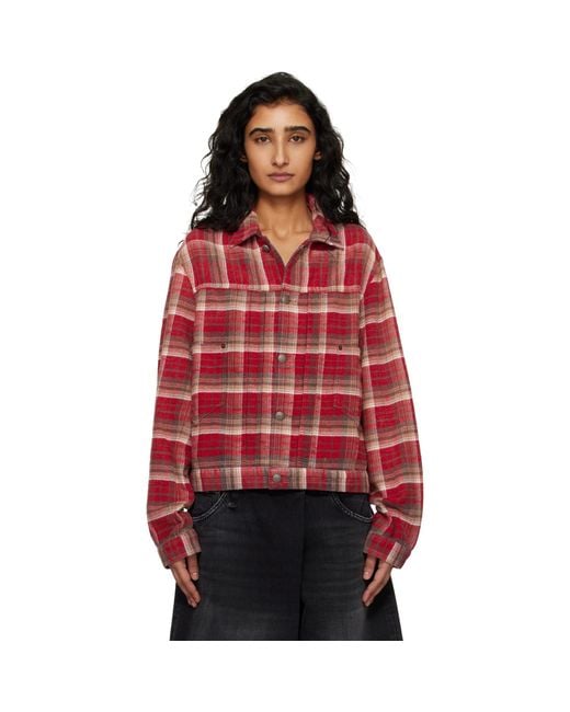 R13 Red Relaxed Pleated Trucker Jacket