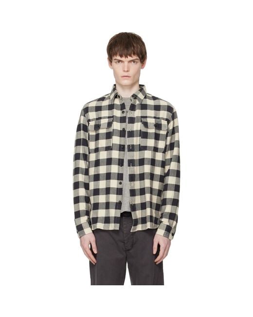 RRL Black Off- Buffalo Check Twill Work Shirt for men