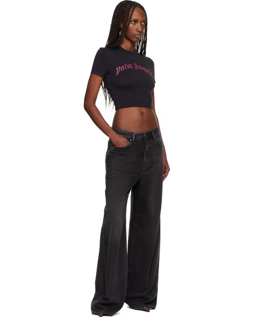 Palm Angels Black Curved Logo Baby T-Shirt