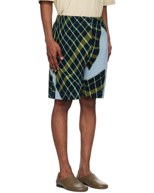 Homme Plissé Issey Miyake Blue Windswept Plaid Shorts for men