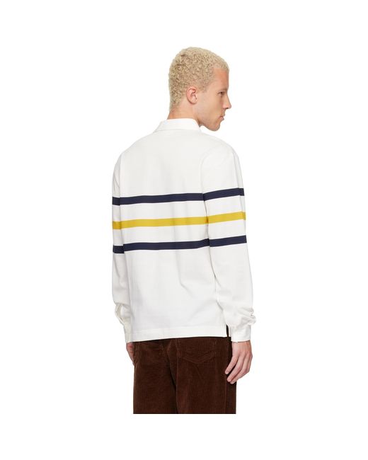 Lacoste White Relaxed Fit Striped Piqué Rugby Polo for men