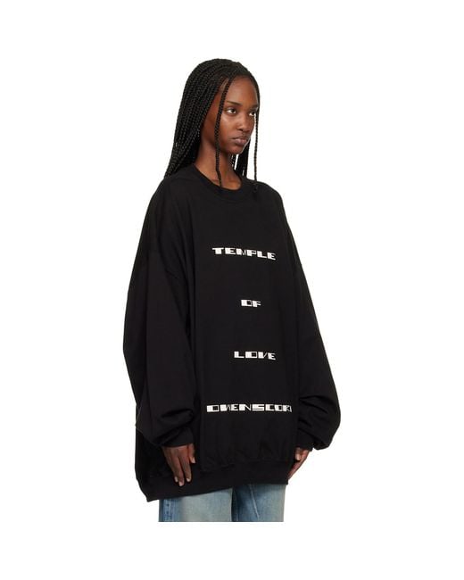 Rick Owens Black Temple Hun Crewneck Sweatshirt