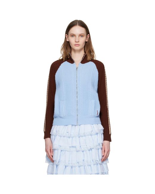 ShuShu/Tong Blue Color-Block Raglan Sleeve Knit Cardigan