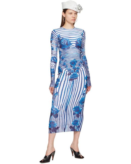 Jean Paul Gaultier Blue Flower Body Morphing Maxi Dress