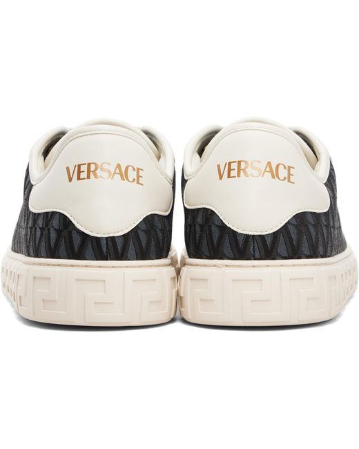 Versace Black Greca Jacquard Canvas Sneakers for men