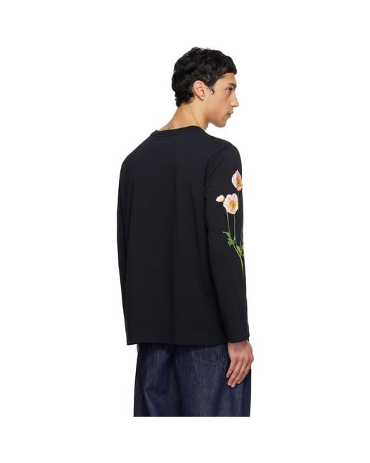 Simone Rocha Black Poppy Field Print Long Sleeve T-Shirt for men