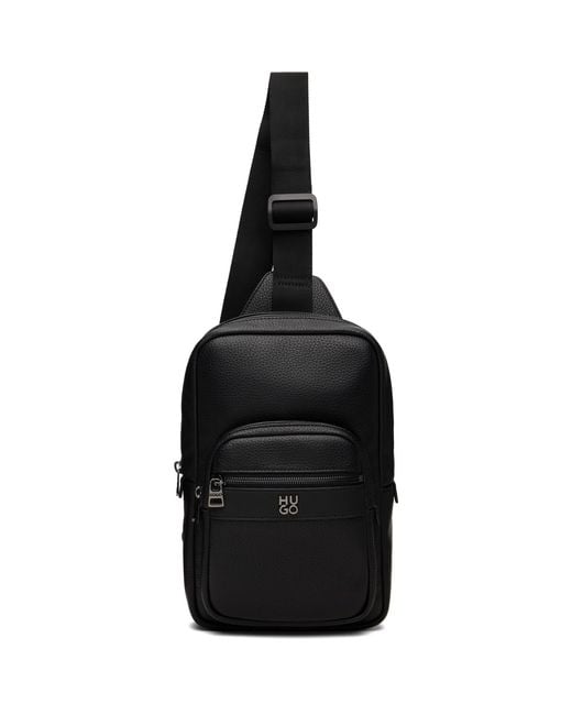HUGO Black Stacked-Logo Mono Strap Bag for men