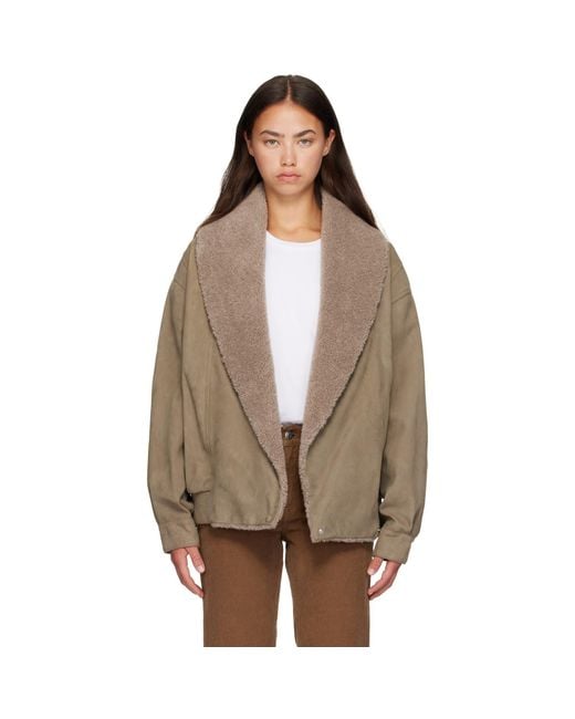 Stella McCartney Brown Vegan Suede Plush-Trimmed Jacket