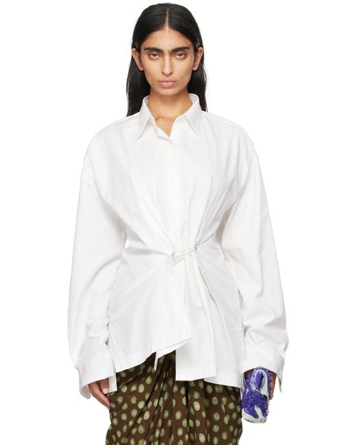 Dries Van Noten White Off- Draped Shirt