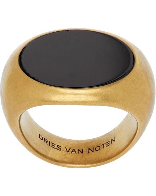 Dries Van Noten Metallic Stone Signet Ring for men