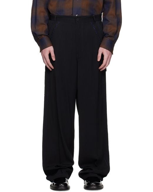 メンズ Toga Virilis ブラック ビスコースツイル トラウザーズ Black