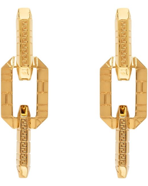 Versace Metallic Gold Greca Quilting Drop Earrings