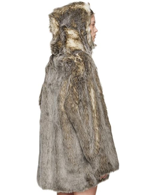 Moschino Brown Hooded Faux-fur Coat