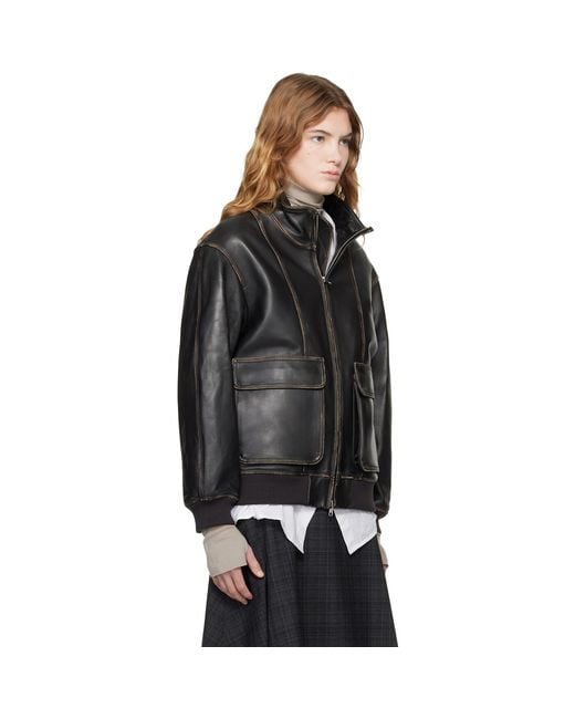 DUNST Black Stand Collared Leather Jacket