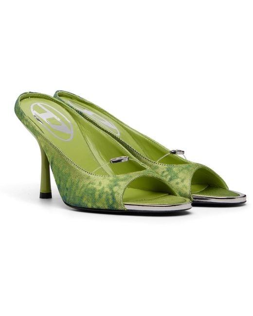 DIESEL Green D-Diam's-High Denim Mule Heeled Sandals