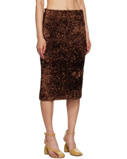 Dries Van Noten Brown Tinsel Midi Skirt