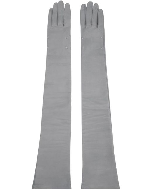 Maison Margiela White Gray Nappa Long Gloves