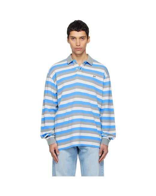 ERL Blue Striped Long Sleeve Polo for men