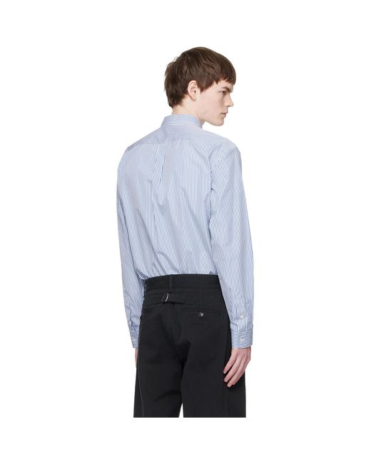 Balmain Gray Embroidered Pinstripe Popeline Regular Shirt for men