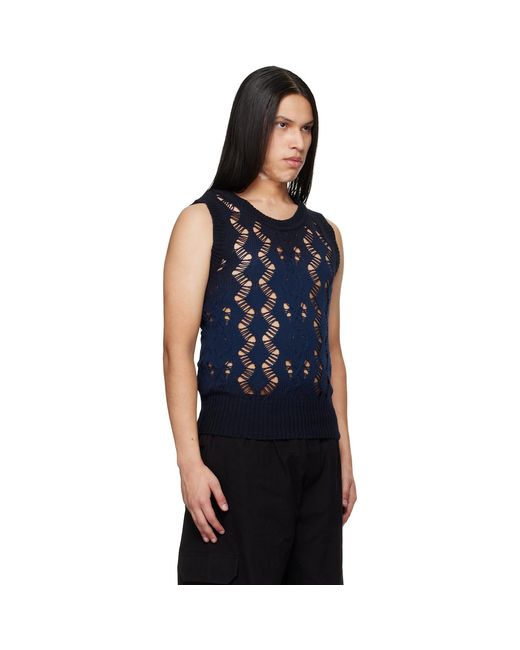 Egonlab Blue Textured Knit Tank Top for men