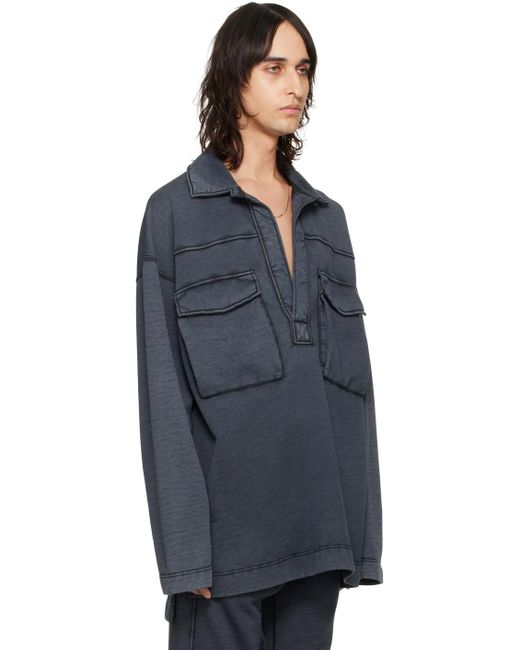 dries van noten グレー ドロップショルダー ポロシャツ