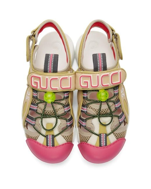 Gucci Leather Beige Tinsel Sandals Lyst