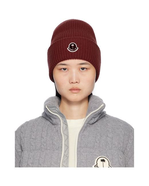 Moncler Genius Purple Moncler X Palm Angels Burgundy Logo Beanie