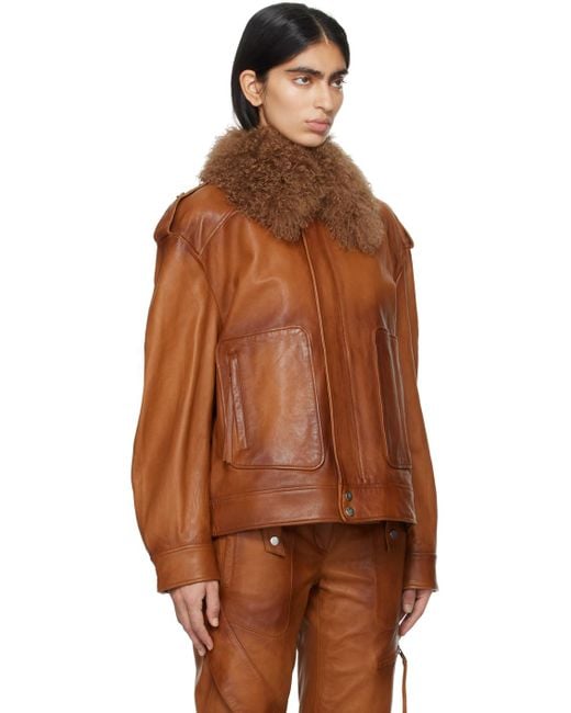 Blumarine Brown Detachable Collar Leather Jacket