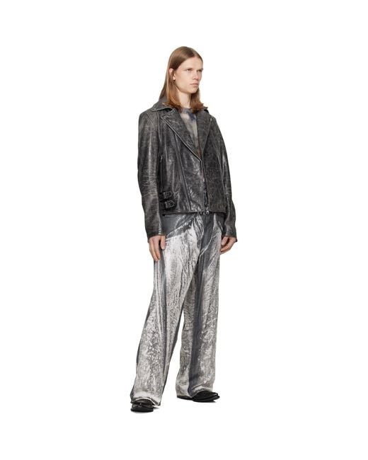 DIESEL Black Treated Leather Biker Jacket for men