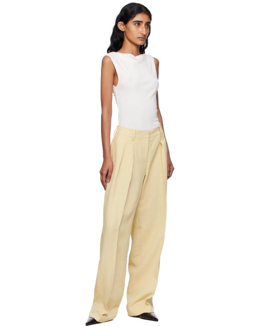 Frankie Shop Natural Daytona Pleated Linen Trousers