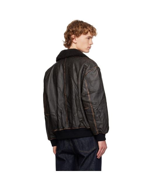 DUNST Black Detachable A-2 Leather Jacket for men
