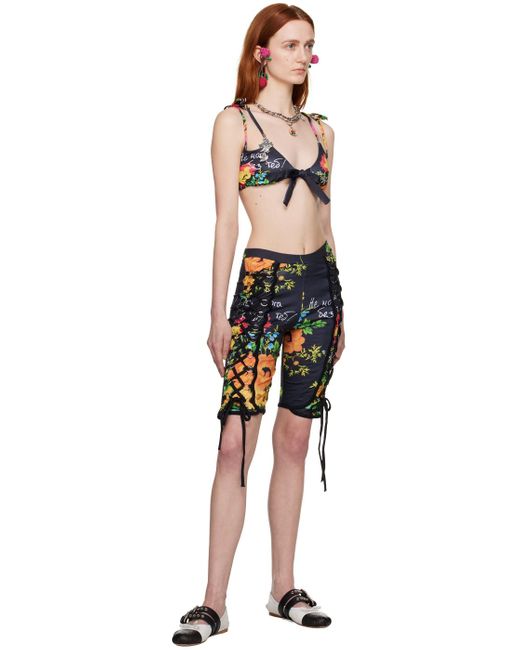 Chopova Lowena Black Ssense Exclusive Double Delight Neon Floral Bikini Top