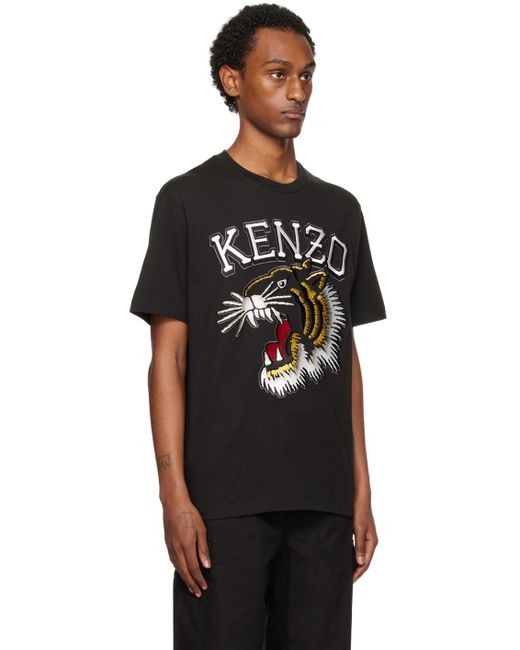 KENZO Black Paris Varsity Tiger T-shirt for men