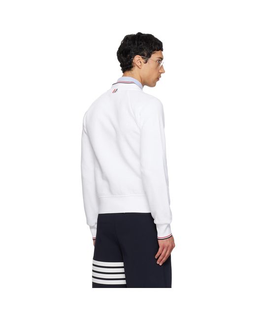 Thom Browne White Pique Loopback Rwb Tipping Sweater for men