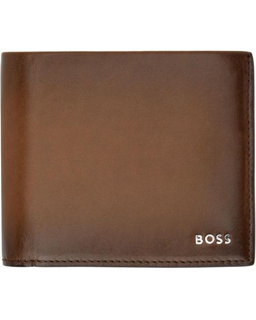 Portefeuille brun en cuir poli à ferrure à logo Boss pour homme en coloris Brown