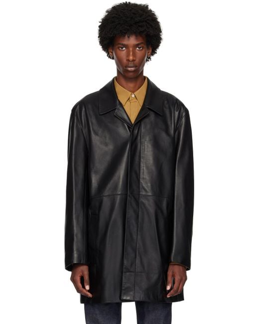 Calvin Klein Black Long Leather Jacket for men