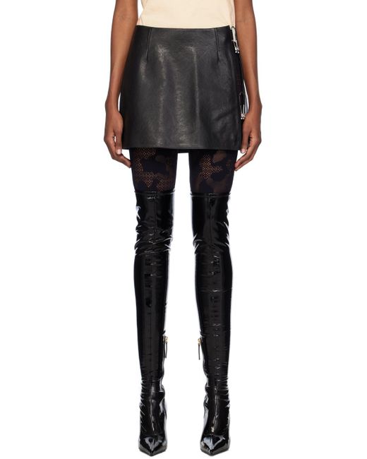 Gcds Black Hoop Leather Miniskirt