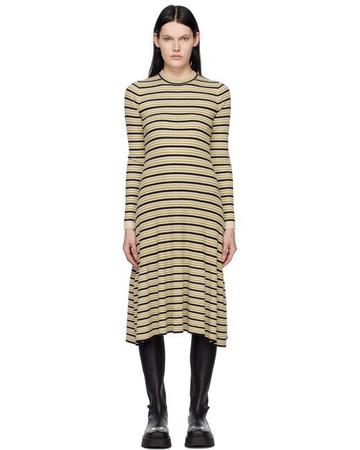 Proenza Schouler Black Multicolor White Label Stripe Midi Dress