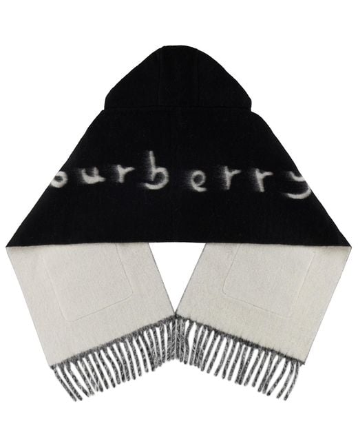 Burberry Black Logo Alpaca Wool Blend Hooded Scarf for men