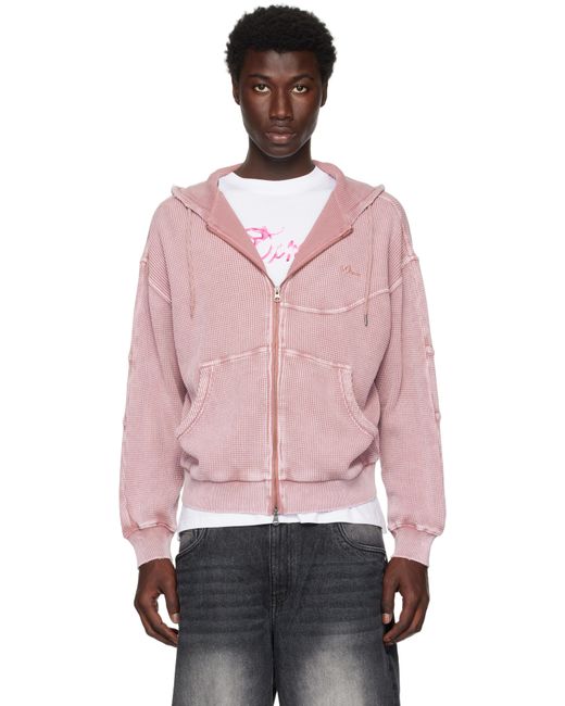 Dime Pink Premium Waffle Zip Hoodie for men