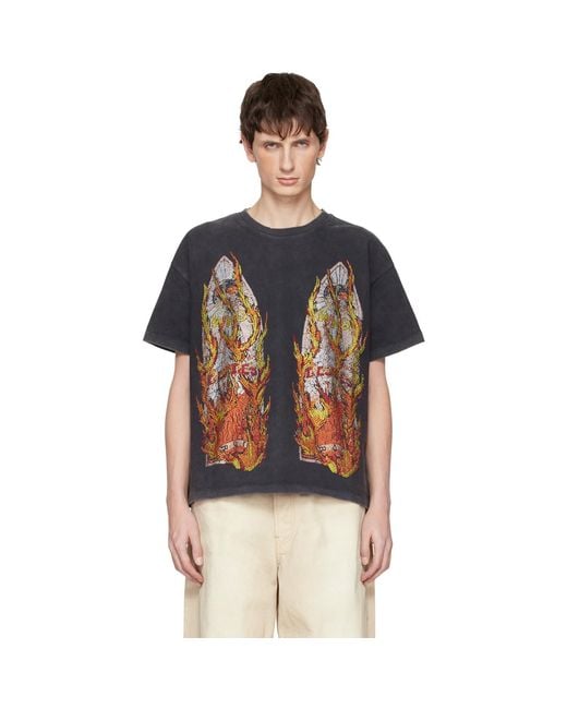 Who Decides War Black Rhinestone Flame Glass T-Shirt for men