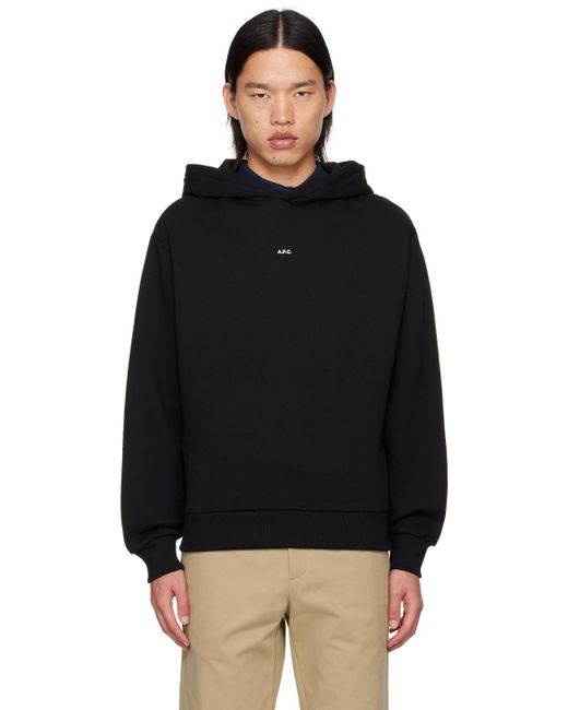 A.P.C. Black Boxy Printed Micro Logo Hoodie for men