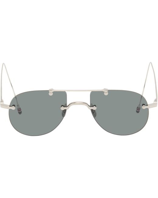 Thom Browne Black Titanium Rimless Aviator Sunglasses for men