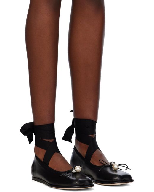 Simone Rocha Brown Black Heart Toe Ribbon Bow Ballerina Flats