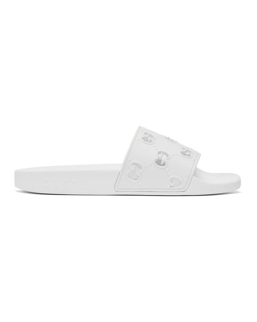 Gucci White Rubber GG Slide Sandal