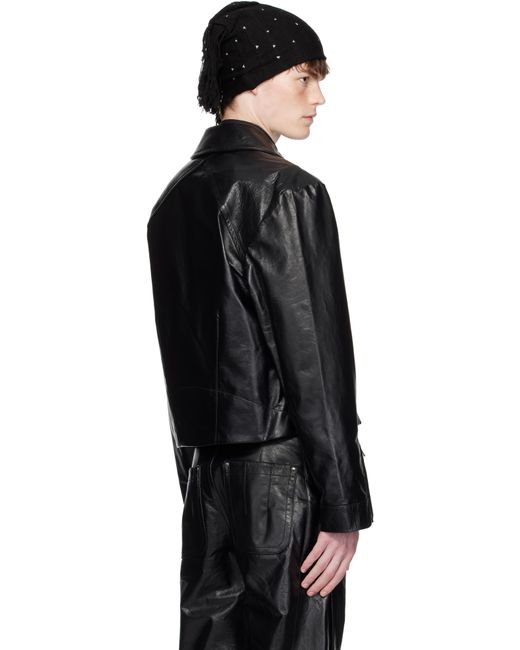 Kiko Kostadinov Kraner Cropped Leather Jacket in Black for Men