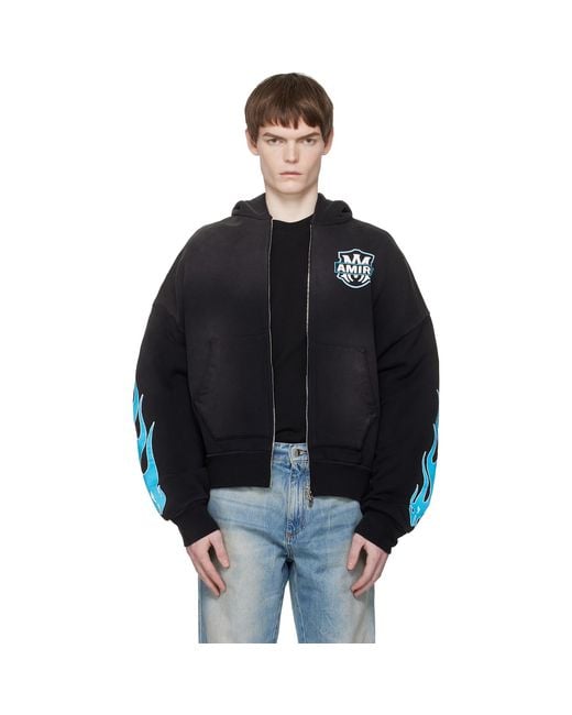 Amiri Black Ma Flames Zip Hoodie for men