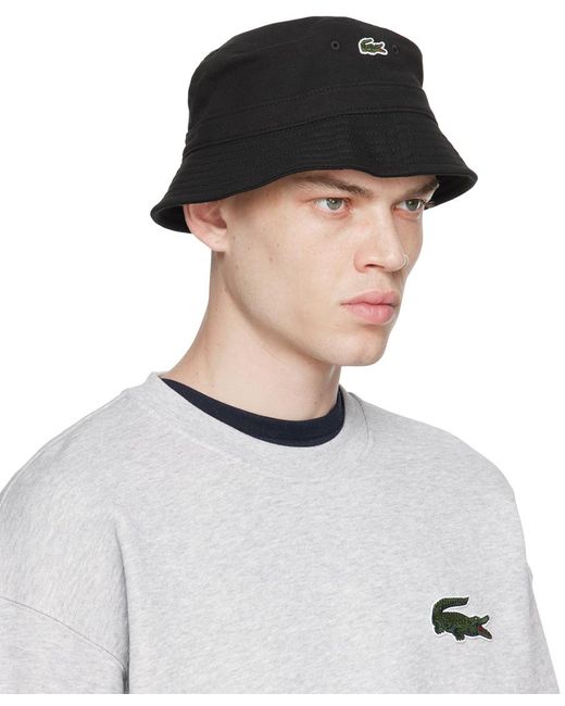 Lacoste Black Unisex Organic Cotton Bucket Hat for men
